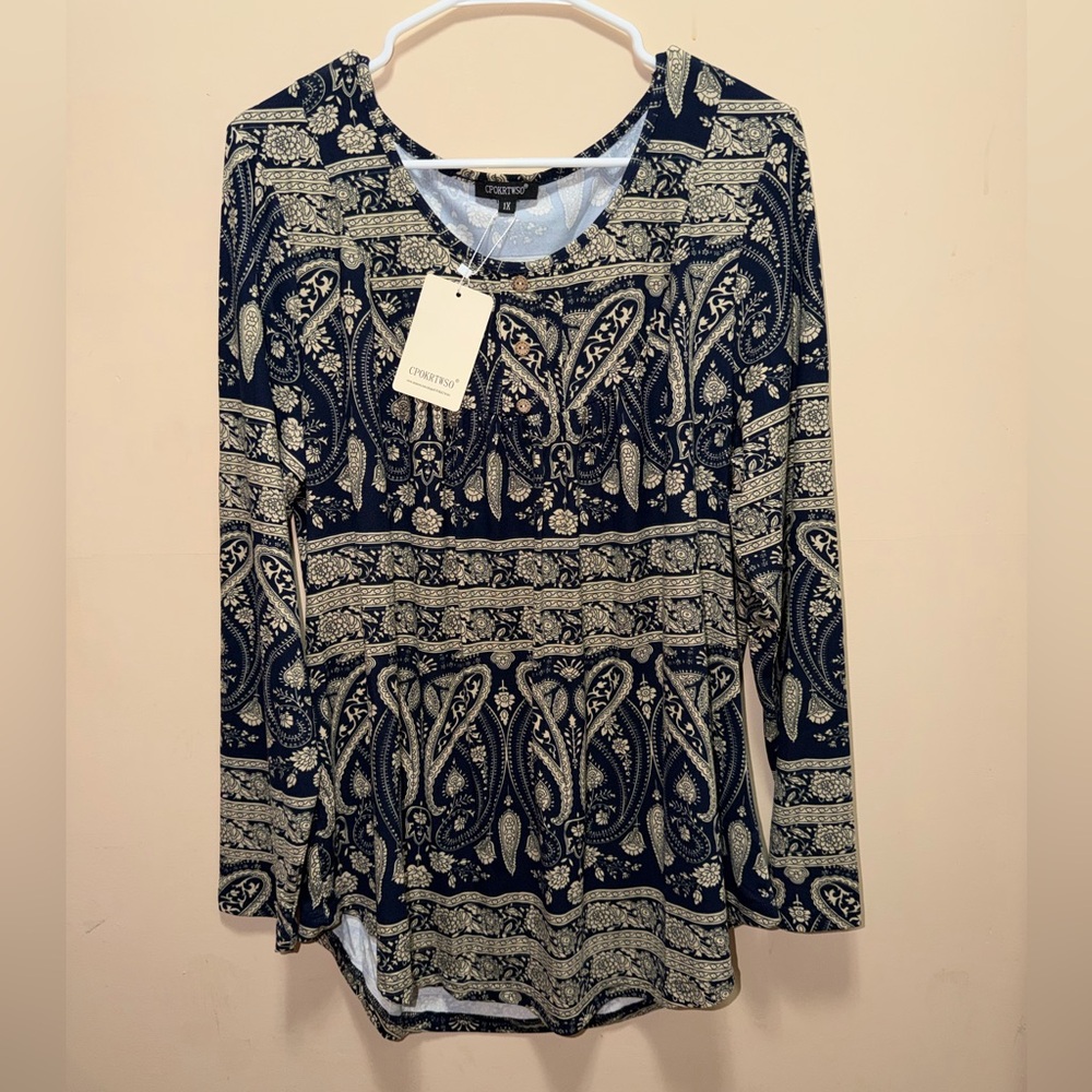 CPOKRTWSO Paisley Long Sleeve Top